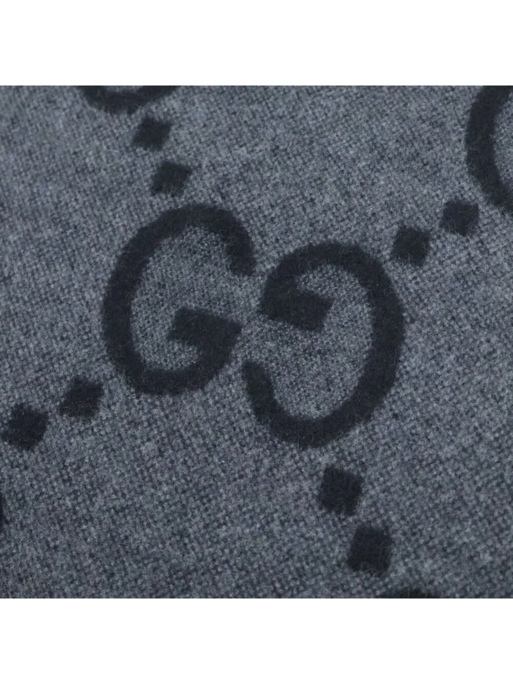 Gucci GG Jacquard Cashmere Fringe Scarf Gray